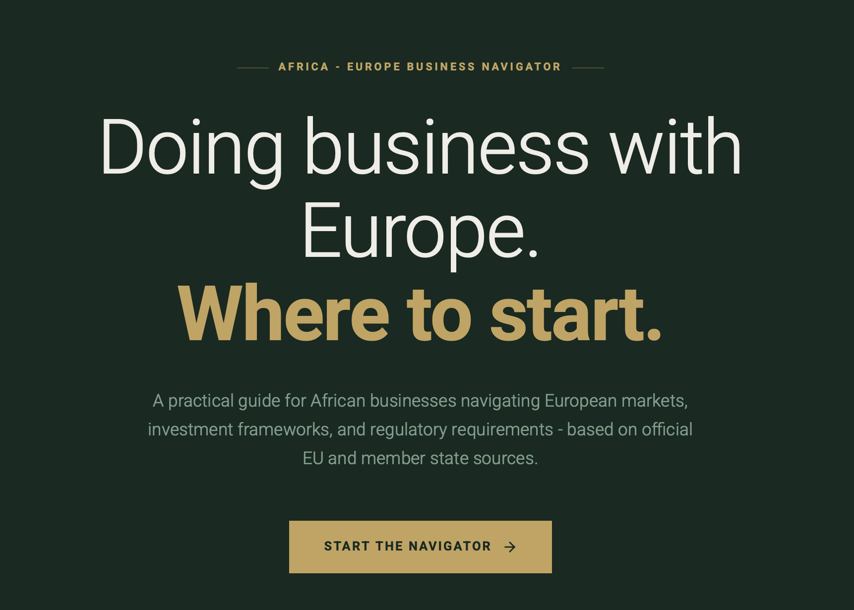 Africa–Europe Business Navigator concept brief — the three questions the tool answers